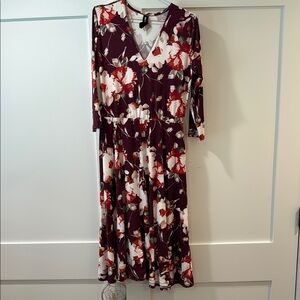 Agnes & Dora Red Pink V-Neck 3/4 Sleeve Midi Sundress